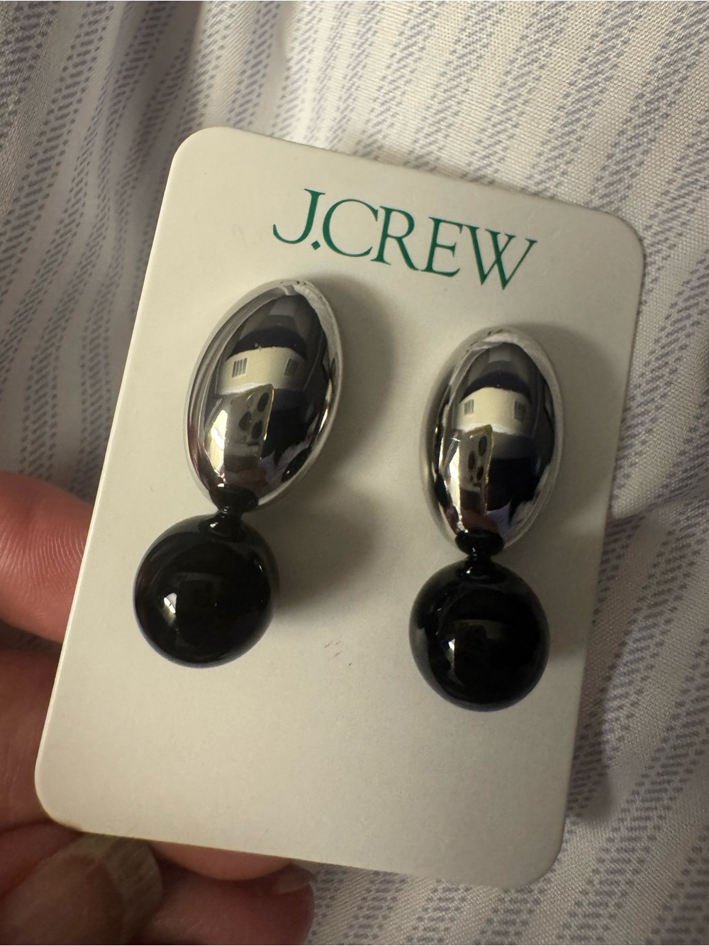 J. Crew Black and Silver Drop Pearl Disc Earrings - Picture 4 of 5